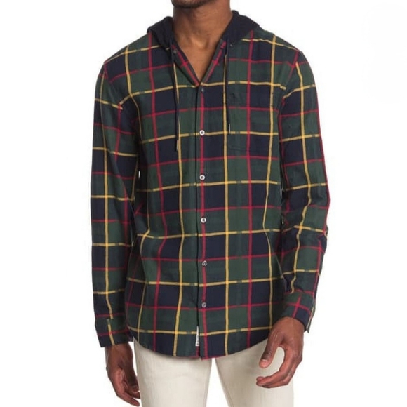 NWT Original Penguin "Plaid Flannel Hoodie Shirt" Dark Sapphire | Men's Size S - Picture 1 of 8